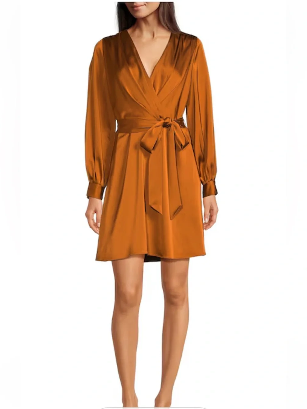 Alex Marie Satin Wrap Dress in Rust - Picture 1 of 7